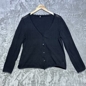 Frye V Neck Cardigan Womens Size L Black Pointelle Whimsygoth Dark Fairy Grunge
